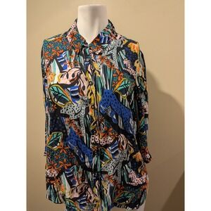 Anthropologie Margaret Jeane Leopard Top Size 6 Buttons 3/4 Sleeves Flaw